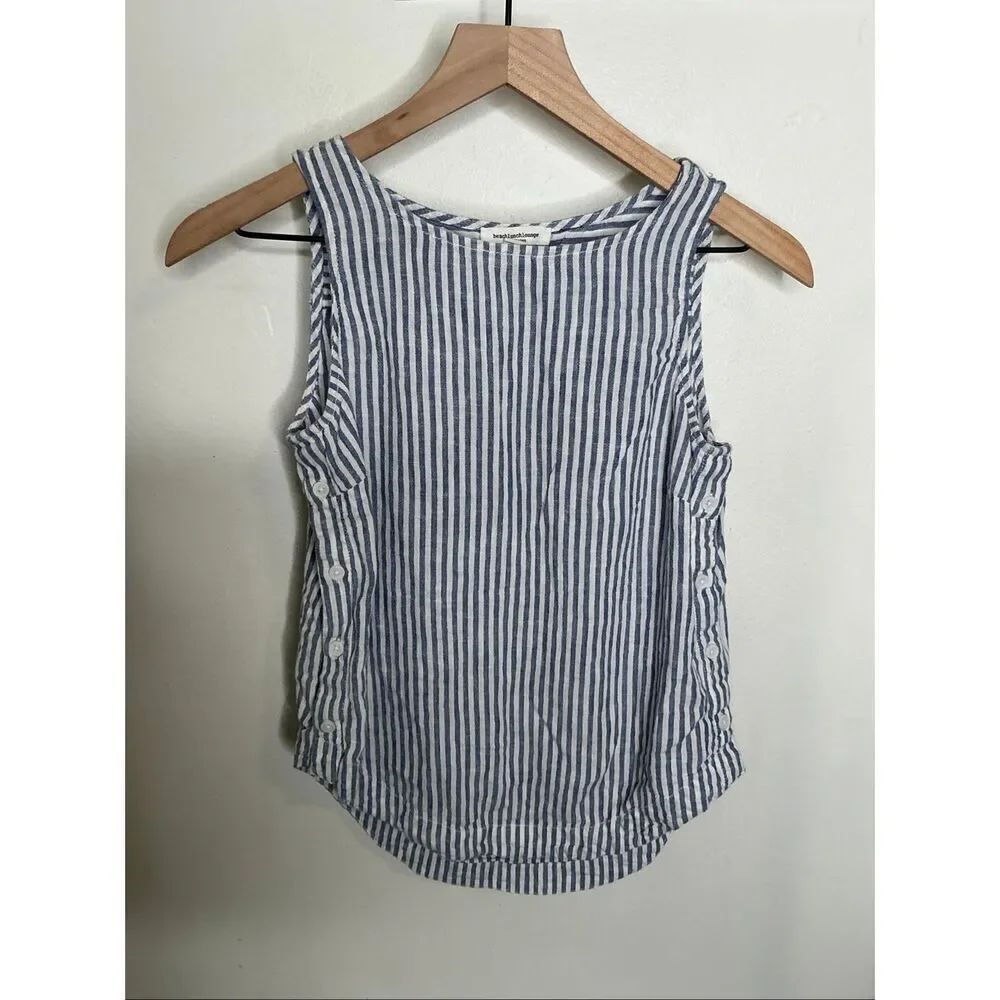 BeachLunchLounge Linen Blend Stripe Tank | Blue and White in XS